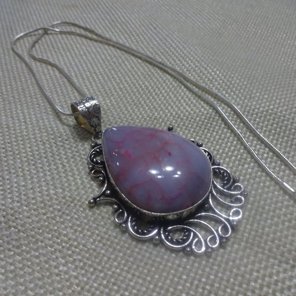 Gorgeous "PINK SOLAR AGATE" Handmade Sterling Pendant/Chain #117B - Picture 1 of 3